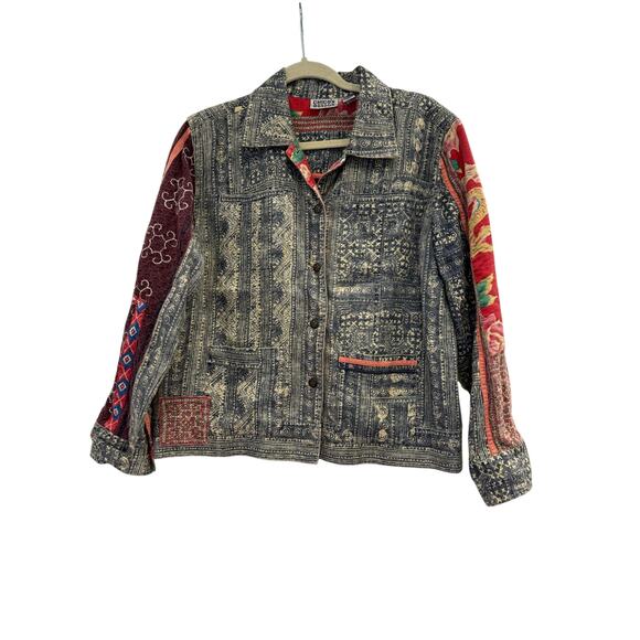 Chico's Design Jackets & Blazers - Vintage Chicos Abstract Pattern Cotton Linen Button Down Jacket Sz 1 Medium